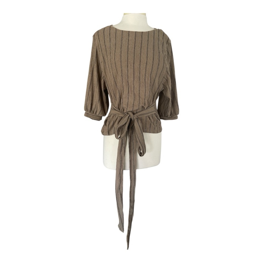 Zara Trafaluc Brown Striped Tie-Back Blouse